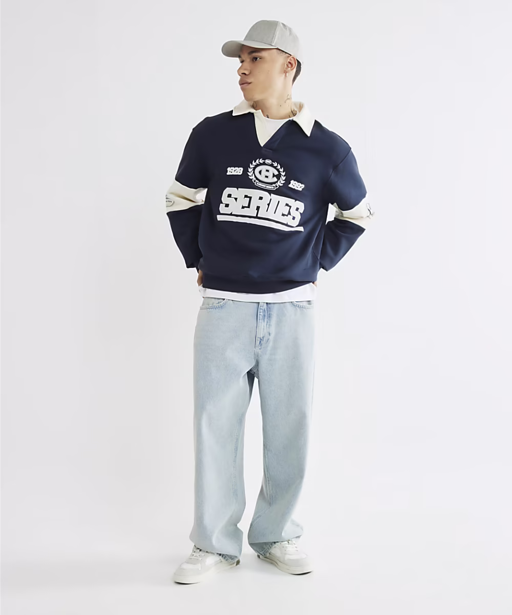 Navy Regular Fit Striped Rugby Polo Shirt - Image 3