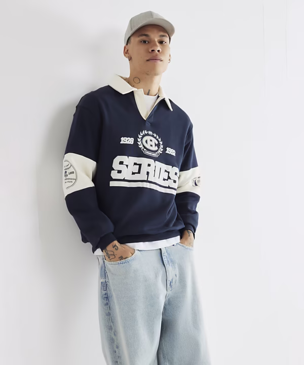 Navy Regular Fit Striped Rugby Polo Shirt