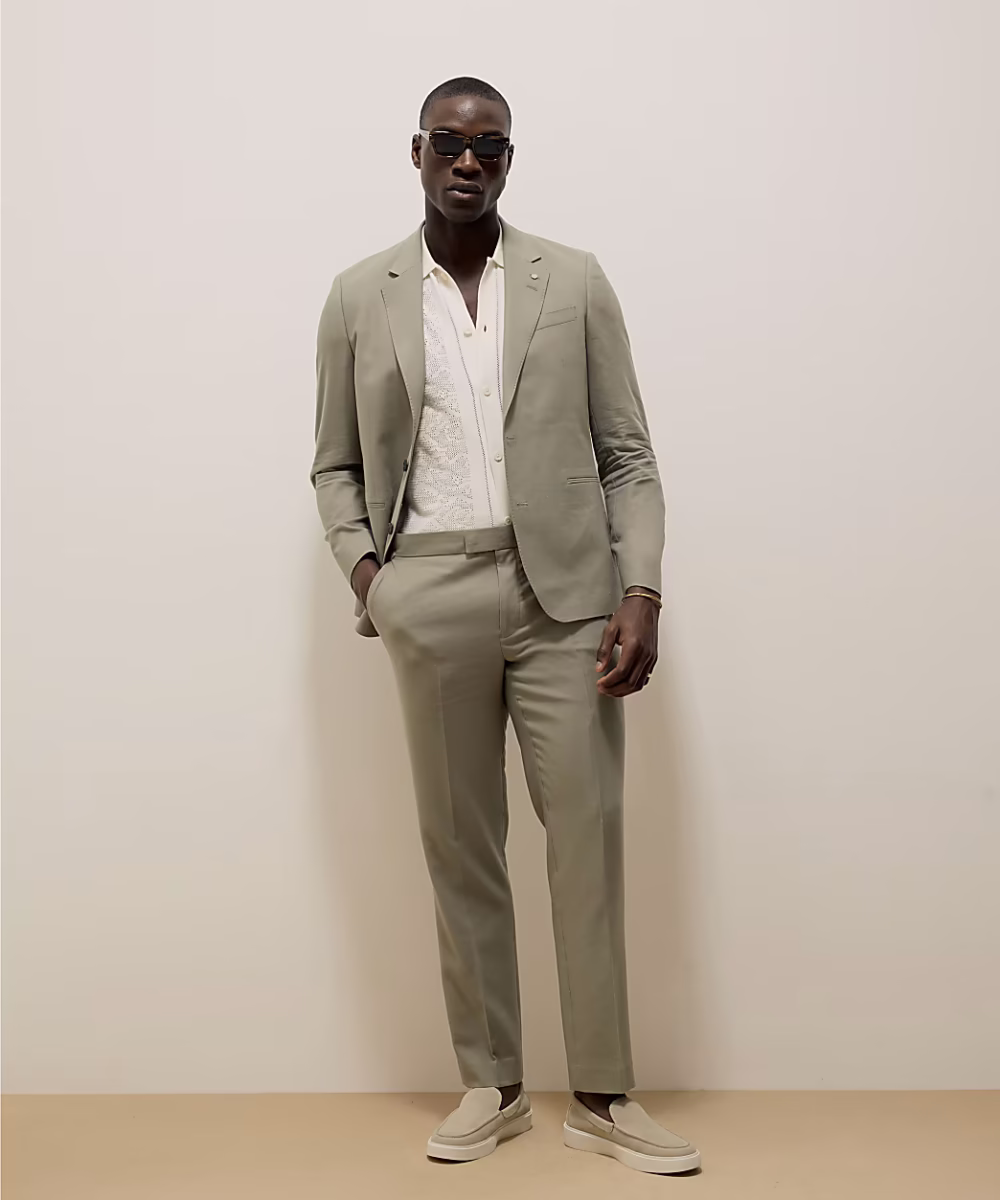 Green Slim Fit Linen Blend Suit Jacket