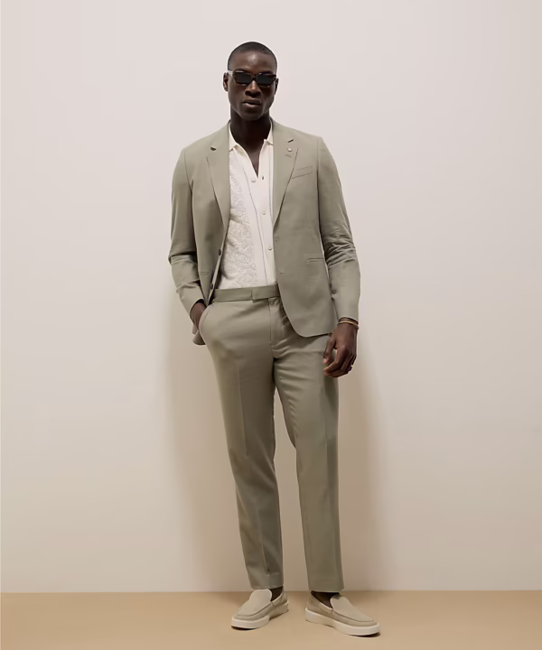 Green Slim Fit Linen Blend Suit Jacket