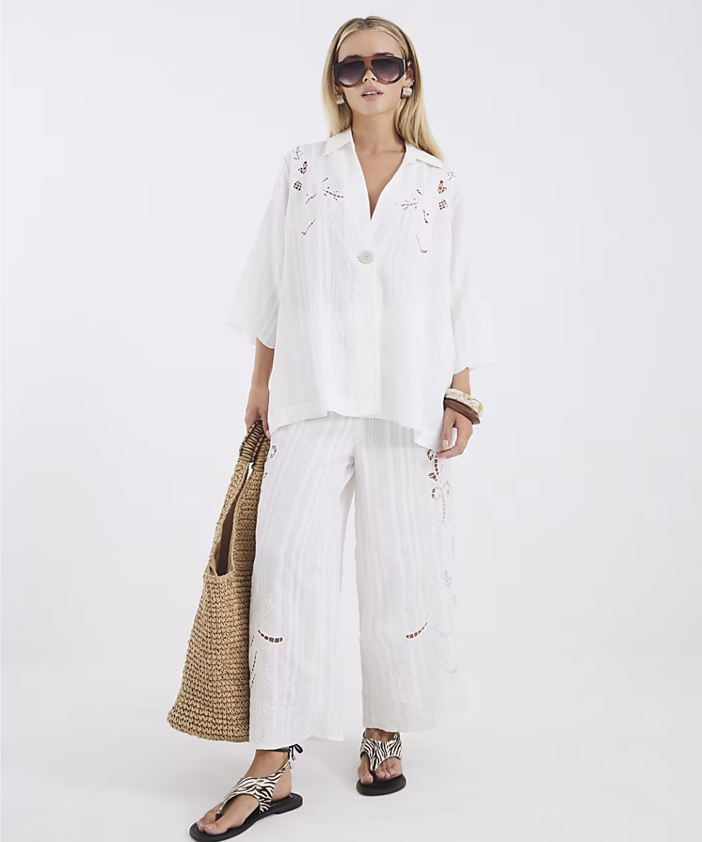 Petite White Broderie Relaxed Shirt - Image 3