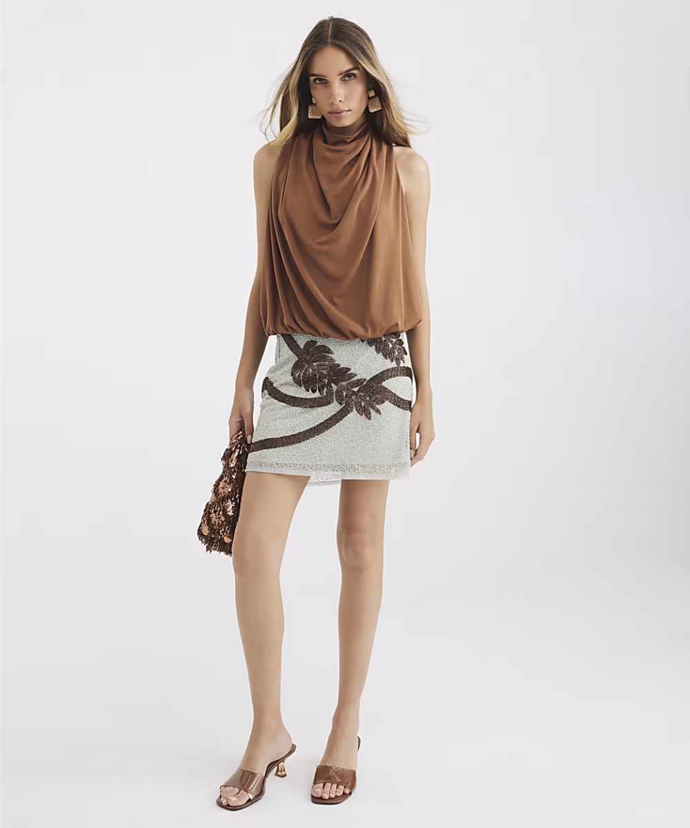 Green Palm Print Embellished Mini Skirt - Image 3