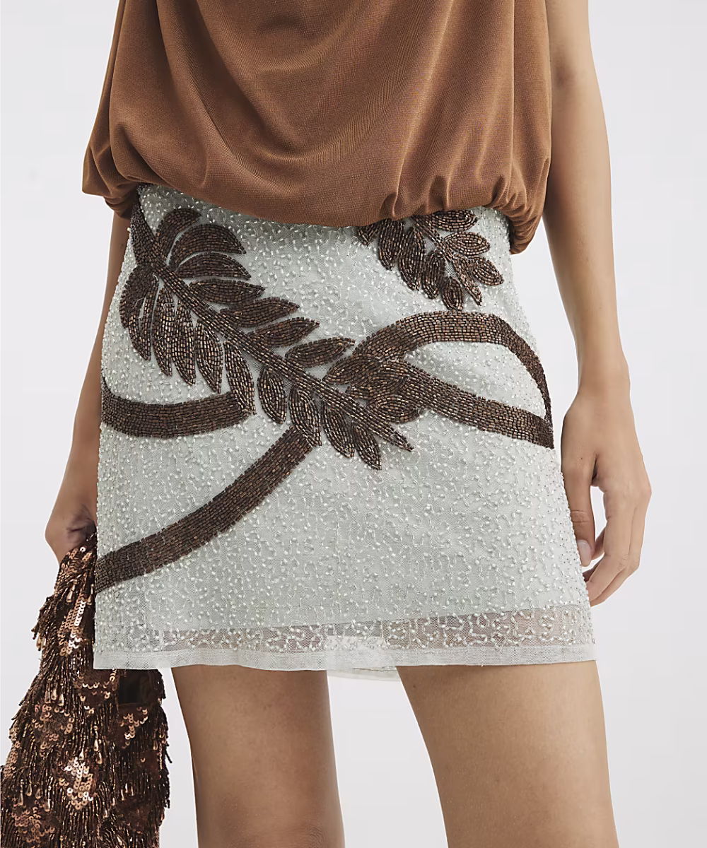 Green Palm Print Embellished Mini Skirt - Image 2