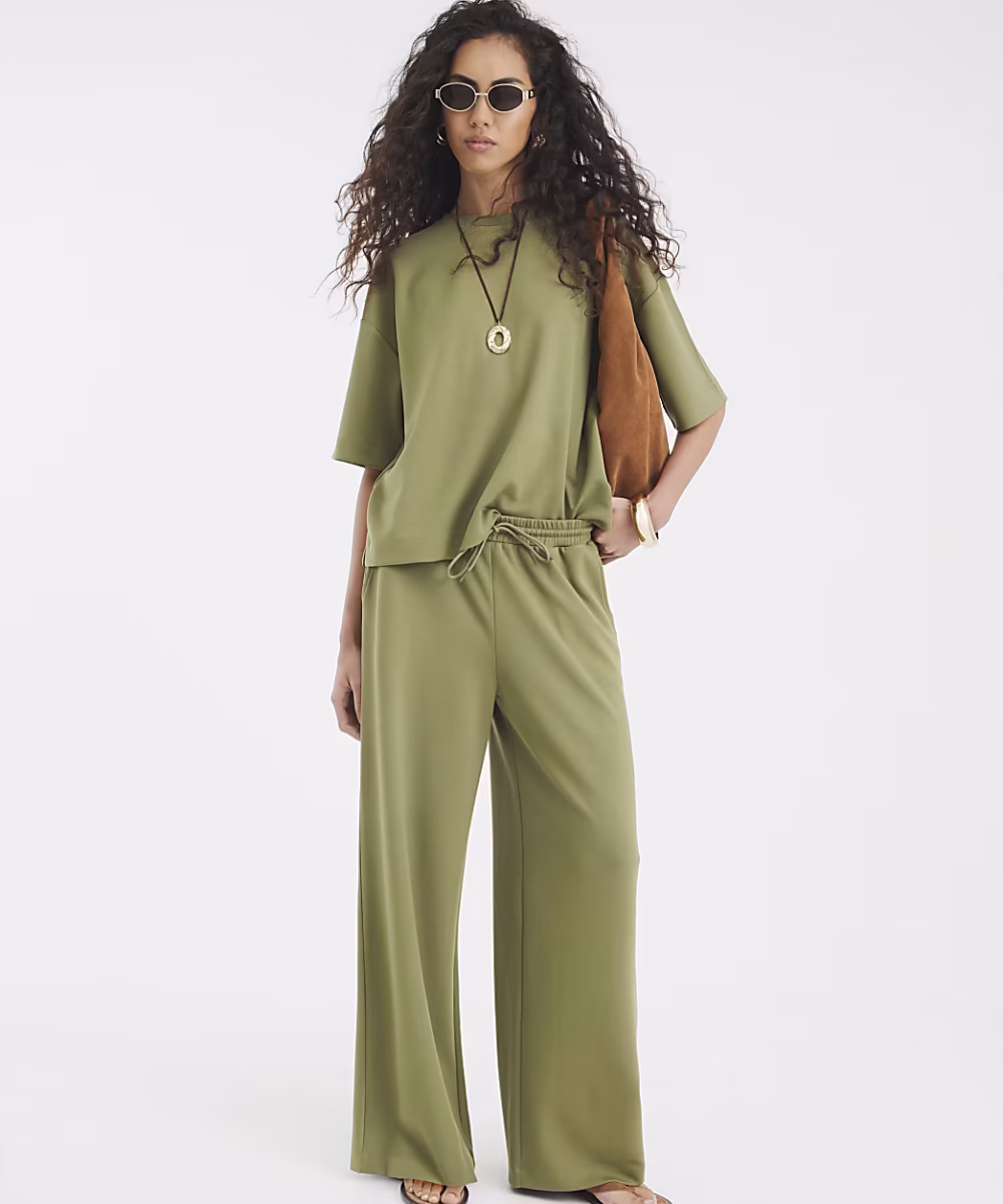 Khaki Premium Wide Leg Joggers